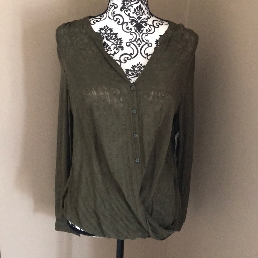 Olive green button down top